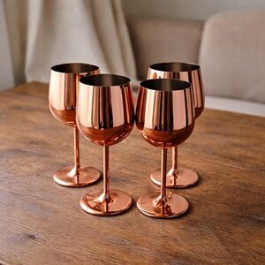Copper Stemmed Wine Glasses - Set of 4
